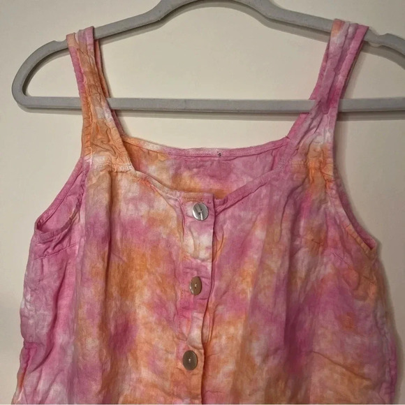 100% Linen Summer Tie Dye Square Neckline Tank Top - Picture 2 of 7